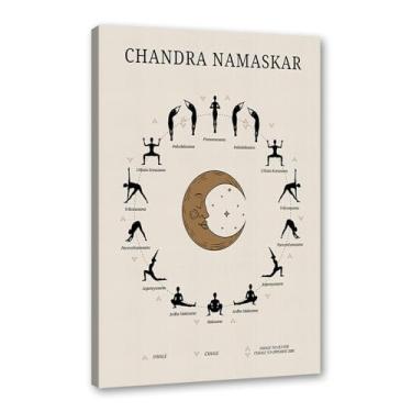 Imagem de Impressão em tela de ioga Membros de Yoga Poses de Yoga Impressão Sol e Lua Saudação Fitness Zen Chakra Afirmações Espiritual Wall Art Decor (SKU1,40.6x61.0 cm = (40x60 cm), Emoldurado (tela