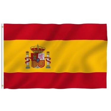Imagem de Bandeira de Espanha de cor vívida - Cabeçalho de lona à prova de desbotamento e costura dupla com dois ilhós de latão para jardim externo e pátio gramado (9 x 1,5 m)