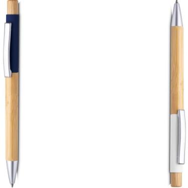 Imagem de Caneta Esferográfica Retrátil em Alumínio Reciclável e Bambu, Escrita Azul, Refil Parker, Grip Antiderrapante, 1 e 2Unidades, 1mm (Azul e Branco)