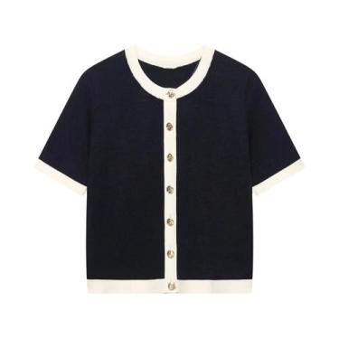 Imagem de Conjunto De Top Cropped De Malha E Saia Mini Para Mulheres, Manga Curt