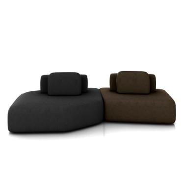 Imagem de Sofá Ilha Dakota 2 Módulos 310cm Encostos Almofadas Soltas Veludo Preto/Marrom Escuro G33 - Gran Belo