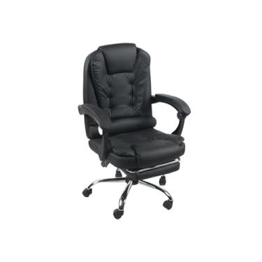 Imagem de Cadeira de Escritório Presidente de Couro - Giratória, Luxuosa e Ergonômica para Ambientes Profissionais (Preto)