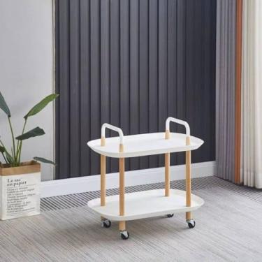 Imagem de Carrinho Organizador Multiuso com 2 Prateleiras, Plástico e Metal, Branco, 57x56x34,5cm, Portátil