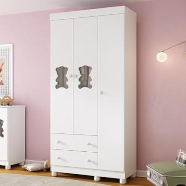 Imagem de Guarda-roupa Infantil 92cm com Vidro 3 Portas e 2 Gavetas Fofura Multimóveis Mp4482 Branco