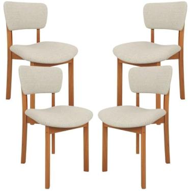 Imagem de Kit 4 Cadeiras Para Sala de Jantar Cozinha Living Estofada Dara L02 Linho Champagne - Lyam Decor