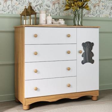 Imagem de Cômoda Infantil 95cm 1 Porta com Vidro e 4 Gavetas Ternura Multimóveis Mp4479 Madeirado/branco