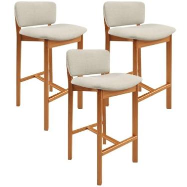 Imagem de Kit 3 Banqueta Alta Para Cozinha Sala de Jantar Bar Dara L02 Linho Champagne - Lyam Decor