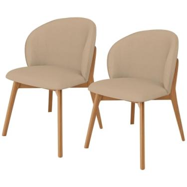 Imagem de Kit 02 Cadeiras de Jantar e Estar Living Estofada Mia L02 Linho Bege Escuro - Lyam Decor