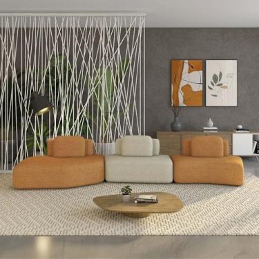 Imagem de Sofá Ilha Sala de Estar Dakota 3 Módulos 484cm Encostos Almofadas Soltas Bouclê Rústico Terracota/Greige G33 - Gran Belo