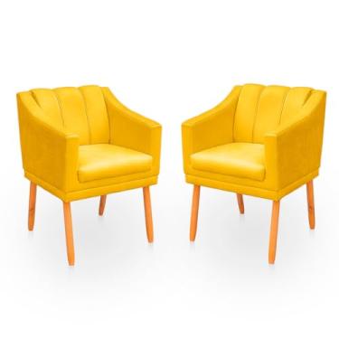 Imagem de Kit com 2 Cadeiras Poltrona para Sala Moderna e Confortável Mila Suede (Amarelo)