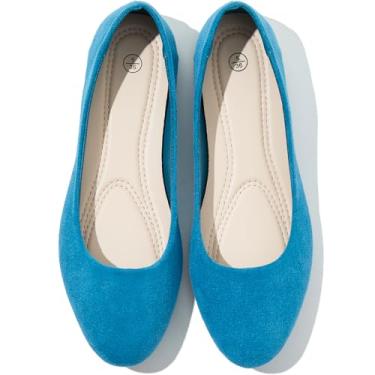 Imagem de Shupua Sapatilhas para mulheres, bico redondo, sapatilhas, elegantes, pretas, confortáveis, sapatos de bailarina para trabalho, Grotto azul, 36