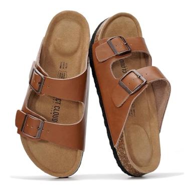 Imagem de Project Cloud Sandálias rasteiras femininas de couro genuíno 2025 Beach Essentials sandálias femininas com espuma viscoelástica para férias essenciais para calçados femininos (Venita), Conhaque, 7.5