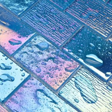 Imagem de Diflart Azulejos de mosaico de vidro, azul iridescente, tijolo de 5 x 7 cm, azulejo linear de vidro para piscina, fundo de cozinha, parede de fonte de água para chuveiro, banheiro, pacote com 5 folhas