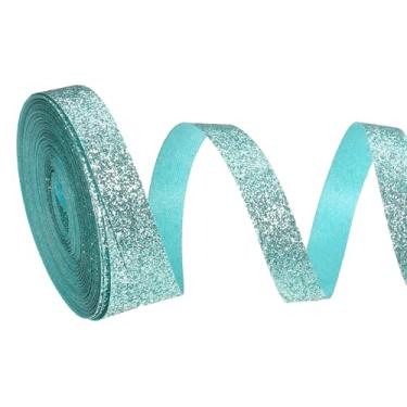 Imagem de PATIKIL Rolo de fita de glitter metálico, rolos de tecido de embrulho de presente de borda única para artesanato, buquê de casamento, festa de casamento, decoração de Natal, azul claro