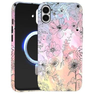 Imagem de FBHGLOA Capa de telefone para iPhone 16 de 6,1 polegadas, linda estética, flor colorida, compatível com MagSafe, design floral botânico moderno, capa magnética com interior de silicone para mulheres e