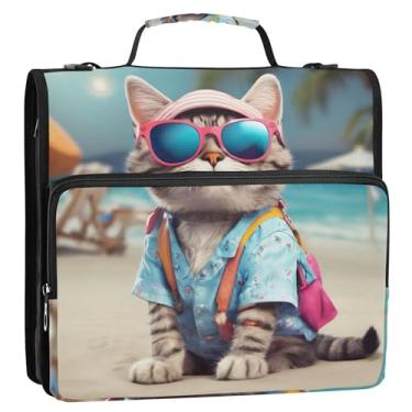 Imagem de Fichários engraçados e fofos de 3 anéis de 3,8 cm, anel D, fichário com zíper, fichário, com alça, bolsa escolar profissional, portfólio e estojo para pasta de anel