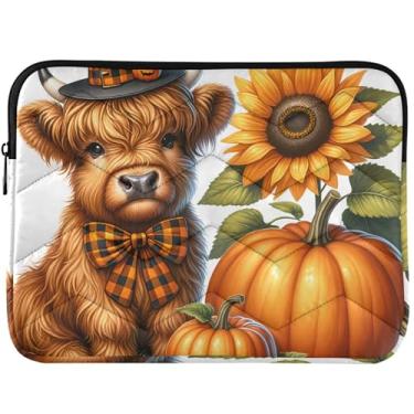 Imagem de Capa protetora personalizada de Halloween Highland Cow Calf Pumpkin para laptop para MacBook Air 13 polegadas, capa protetora universal para laptop de 13 a 14 polegadas