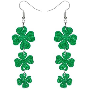 Imagem de Brincos de Dia de São Patrício para mulheres: brincos pendentes de trevo verde, acessórios de camisa de boa sorte, presente de festa irlandesa, Acrílico, Sem pedra preciosa