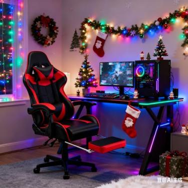 Imagem de Soontrans Cadeira de jogos com massageador, cadeira Gamer com apoio para os pés encosto de cabeça, ergonómica, almofada lombar de massagem, cadeiras de jogos para Gaming Livesteam Youtube Playstation