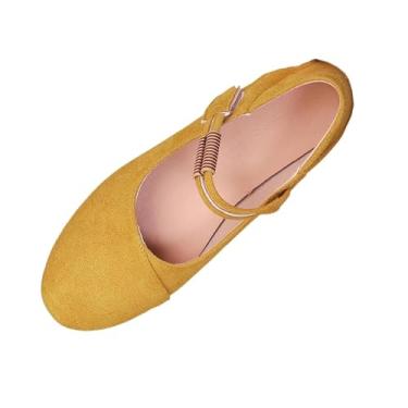Imagem de Mocassins femininos sem salto estilo francês bico redondo confortável sem cadarço para uso casual, Amarelo, 38