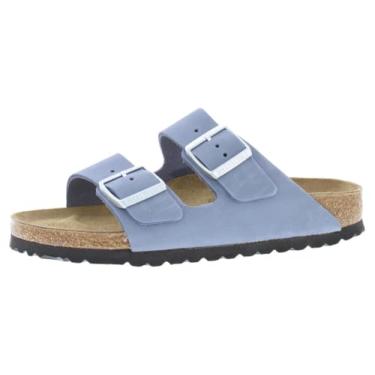 Imagem de Birkenstock Sandália de palmilha macia unissex para adultos Arizona, Azul pedra/azul água, 9 Narrow Women/7 Men