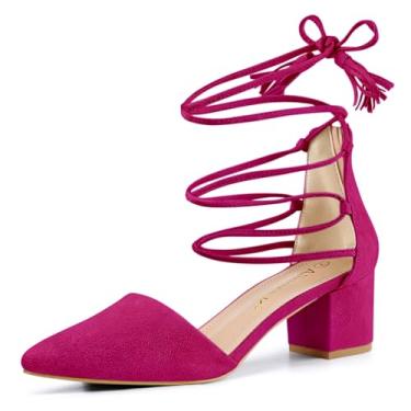 Imagem de Allegra K Sapato feminino de salto fino com cadarço, Rosa choque, 40