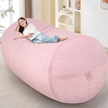 Imagem de HABUTWAY Cadeira de pufe de 1,8 m, cadeiras gigantes BeanBag com enchimento de espuma de memória, poltrona de veludo ultramacio com alça portátil e capa removível, sofá confortável para sala de estar