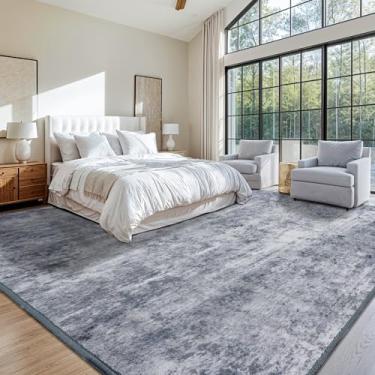 Imagem de Shilucheng Tapete de 20 x 25 cm para sala de estar, neutro, lavável à máquina, grande, antiderrapante, tapete abstrato, macio para quarto embaixo da cama, sala de jantar, tapete grande (preto/azul