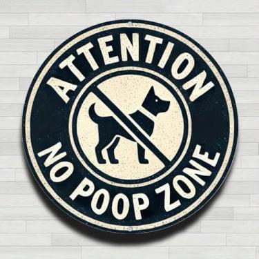 Imagem de Placa de parede redonda de metal de alumínio rústico vintage Attention No Poop Zone, 20 cm, presentes internos e externos e decoração para casa, escritório, café e quintal
