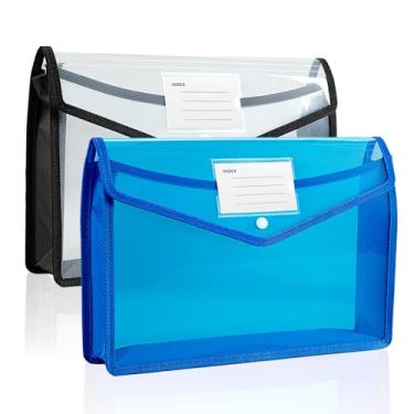 Imagem de Pasta de arquivo expansível de plástico, pastas para documentos, envelopes transparentes com fecho elástico, suporte organizador de pasta de arquivo, grande capacidade, tamanho carta/A4 (2 peças)