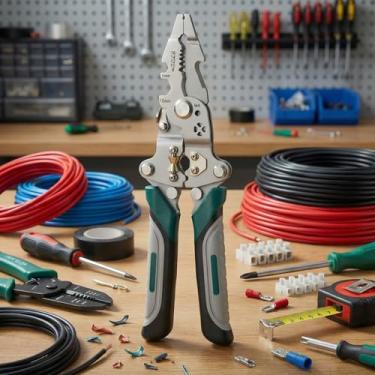 Imagem de Alicate dobrável multifuncional multiferramenta 18 em 1, descascador de fios de eletricista dobrável, crimpador e ferramenta de aço de alto carbono para todos os trabalhos elétricos, descascamento de