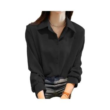 Imagem de Camisa Feminina De Chiffon Preta De Manga Longa Moda Coreana Primavera