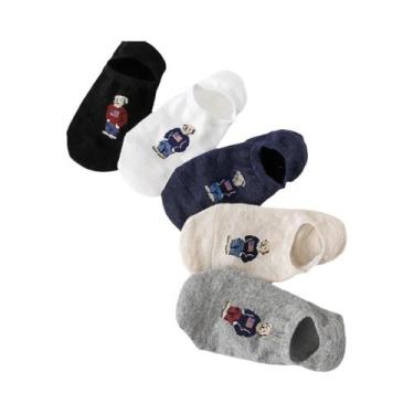 Imagem de Meias Curtas Masculinas Com 5 Pares, Bordado De Urso, Confortáveis, Ab