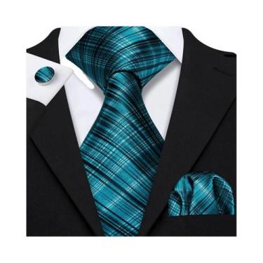 Imagem de Conjunto De Gravata De Seda Xadrez E Abotoaduras Para Homens, Gravata 