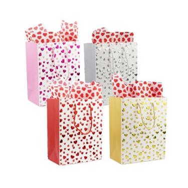 Imagem de 4 sacos de presente de coração de amor de 23 cm, tamanho médio, com papel de seda com alças para dia dos namorados, aniversário, compras, presentes de casamento e feriado