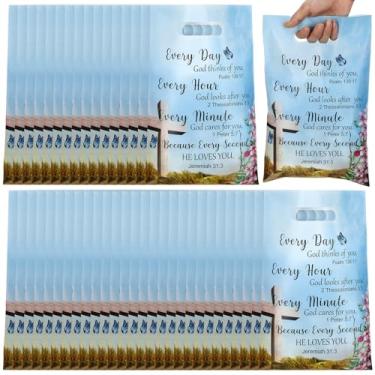 Imagem de Yinder 100 peças de presente de igreja a granel de plástico religioso de Natal cristão sacos de guloseimas com alças versículo bíblico presentes para mulheres artigos de festa decoração de festa