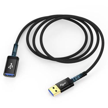 Imagem de Cabo de extensão USB A de 1,8 m preto, adaptador extensor USB 3.0 tipo A macho para fêmea, cabo de transferência de dados de 5 Gbps para webcam, fone de ouvido VR, impressora, disco rígido, leitor de