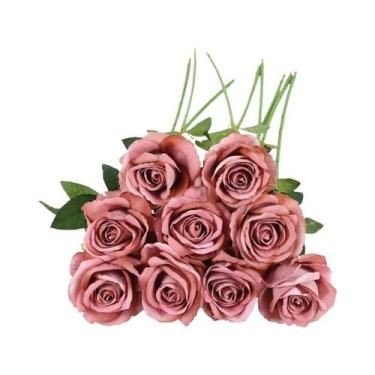 Imagem de Ramo De Flor Artificial Rosa Vermelha Com 50cm De Comprimento Para Dec