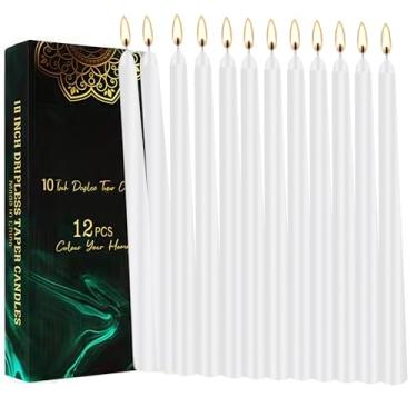 Imagem de Velas cônicas de 25,4 cm: Castiçais sem cheiro sem fumaça com 7 a 8 horas de tempo de queima (pacote com 12/24 unidades) Cera de parafina ideal para férias, casamento, jantar, Natal, decoração de casa
