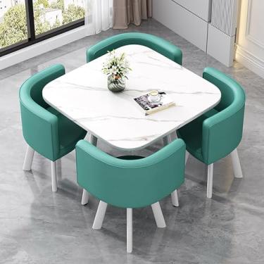 Imagem de Conjunto de mesa de jantar quadrada de couro com cadeiras, conjunto de mesa de jantar de cozinha em forma quadrada para 4, combinação de mesa de recepção e cadeira, conjunto de mesa de escritório e