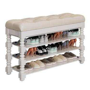 Imagem de Sapateira organizador de prateleira de sapatos banco de armazenamento de madeira com caixa dobrável e almofada - solução de armazenamento de entrada corredor quarto sala de estar