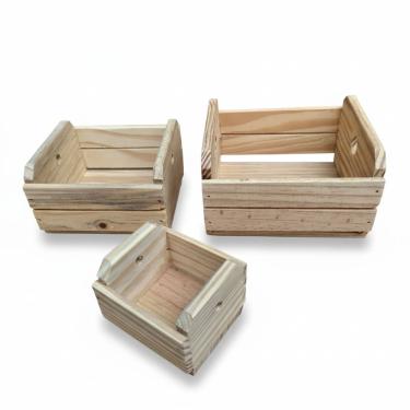 Imagem de Organizador Engradado Caixotes Kit com 3 Peças em Madeira 12x7