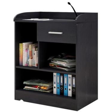 Imagem de Suporte de pódio de madeira para falar, púlpito de igreja e professor, mesa de recepção de caixa registradora de varejo, mesa de debate de conferência multimídia de escritório