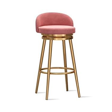 Imagem de Banquetas de balcão conjunto de 1 - banquetas de veludo estofadas com perna de metal dourado, cadeiras de bar de ilha de cozinha modernas cadeiras de jantar com encosto baixo, 64 cm A, rosa