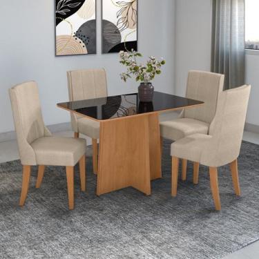 Imagem de Conjunto Mesa Celebrare 120x80cm com vidro Preto C/4 Cad Celina Linho 