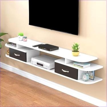 Imagem de Suporte de TV flutuante de madeira, console de mídia montado na parede com armazenamento, centro de entretenimento para sala de estar, armário de unidade de TV elegante e funcional