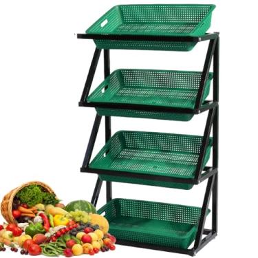 Imagem de Rack de armazenamento de frutas e vegetais, suporte de prateleira de exibição de mercado, organizador de cesta de lanche para cozinha, loja, supermercado - verde, ideal para frutas e vegetais