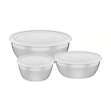 Imagem de Jogo de Potes em Aço Inox com Tampa Plástica Tramontina Freezinox 3 Pe