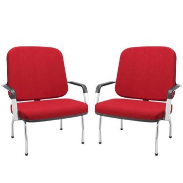 Imagem de Kit 02 Cadeiras De Escritório Recepção Com Braço Fixa Cromada Magno P03 Crepe Vermelho - Lyam Decor
