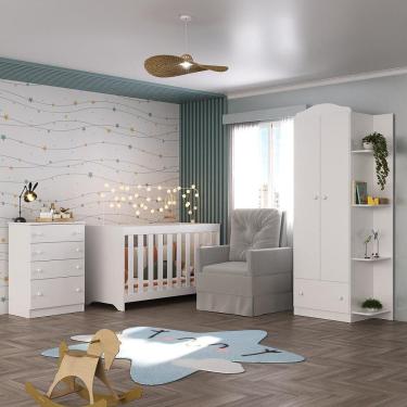 Imagem de Quarto Infantil Completo Com Poltrona De Amamentação Mp4068 Branco/Cinza Branco/Cinza